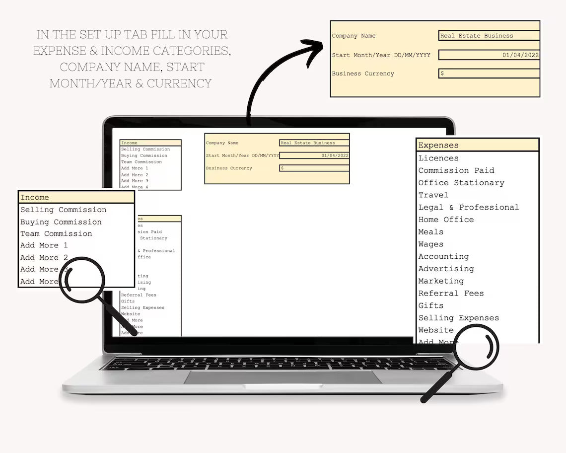 Real Estate Income and Expenses Bookkeeping Spreadsheet, Real Estate & Estate Agent Expense Tracker Spreadsheet, Income Tracker