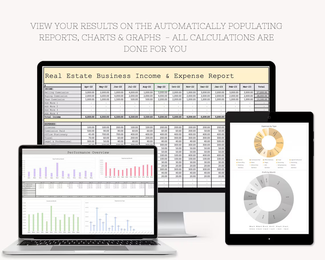 Real Estate Income and Expenses Bookkeeping Spreadsheet, Real Estate & Estate Agent Expense Tracker Spreadsheet, Income Tracker