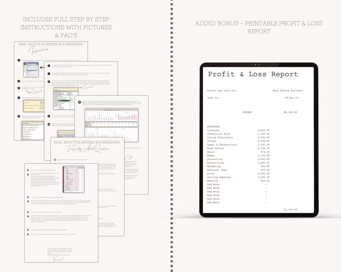 Real Estate Income and Expenses Bookkeeping Spreadsheet, Real Estate & Estate Agent Expense Tracker Spreadsheet, Income Tracker