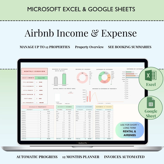 Airbnb Income & Expense Spreadsheet Template for Hosts |Vacation Rental Property Management Airbnb  , Vrbo Bundle   Profit and Loss Tracker
