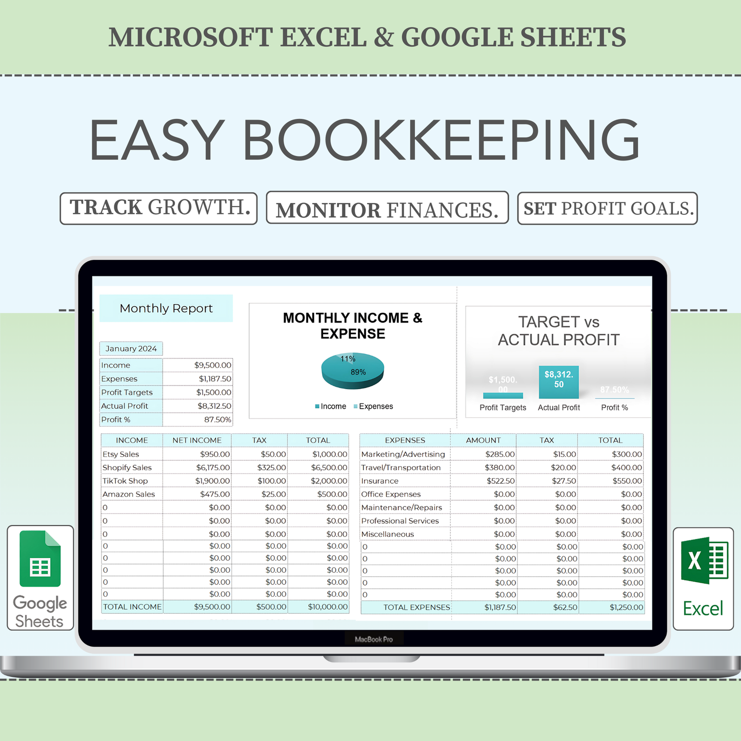 Easy Business Bookkeeping Template: Excel & Google Sheets