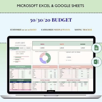 50/30/20 & 70/20/10 Budget Template for Excel & Google Sheets