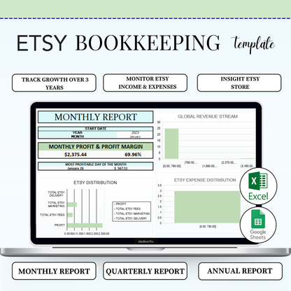 Etsy Seller Bookkeeping Spreadsheet | Income & Expense Tracker (Google Sheets)