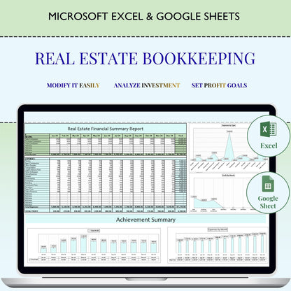 Real Estate Income and Expenses Bookkeeping Spreadsheet, Real Estate & Estate Agent Expense Tracker Spreadsheet, Income Tracker