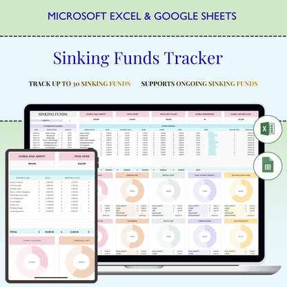 Sinking Funds Tracker Spreadsheet Excel Budget Template | Google Sheets Savings Tracker Personal Finance Planner | Cash Savings Spreadsheet