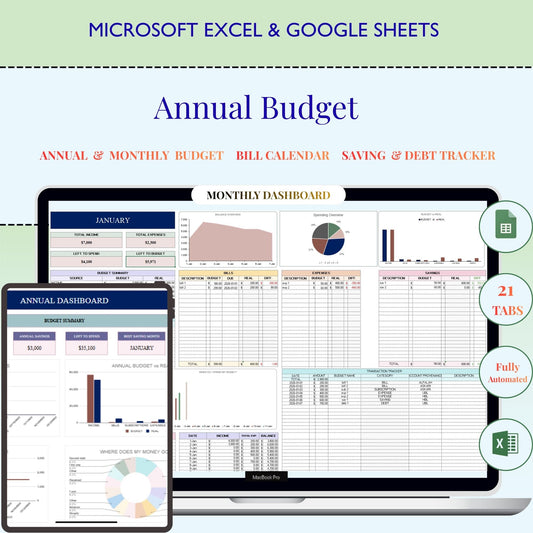 Annual Budget Template for Excel & Google Sheets | 2026 Planner