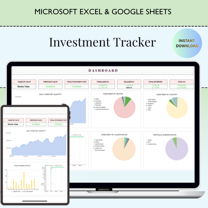 Investment Tracker Spreadsheet, Stock Portfolio & Crypto Tracker