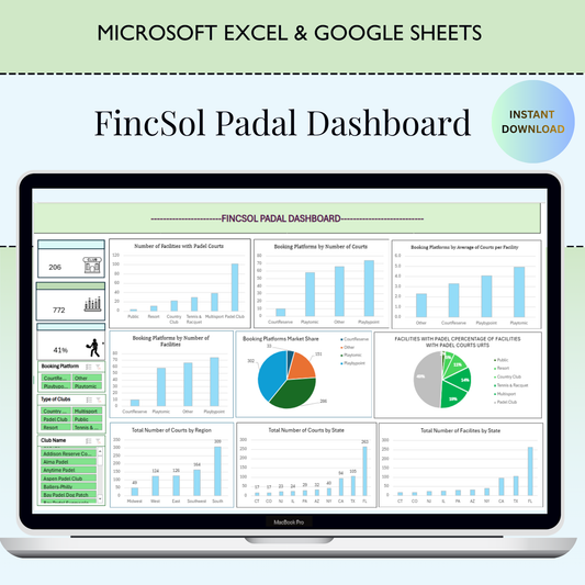 Padel & Pickleball Facility Tracker Excel Template | Club Database, Court Analytics, Forecast Dashboard Spreadsheet