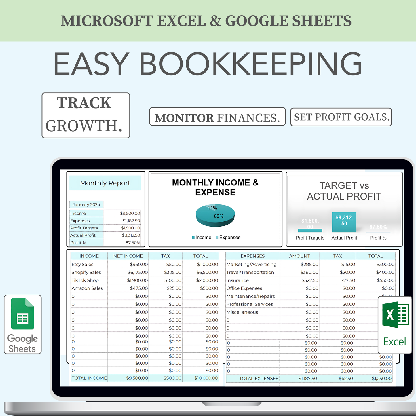 Easy Business Bookkeeping Template: Excel & Google Sheets