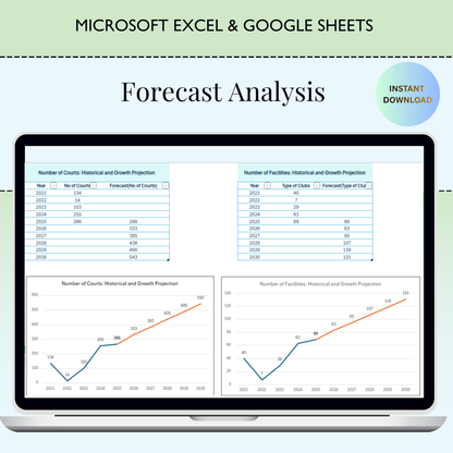 Padel & Pickleball Facility Tracker Excel Template | Club Database, Court Analytics, Forecast Dashboard Spreadsheet