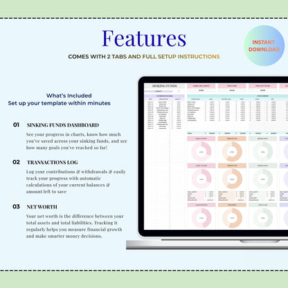Sinking Funds Tracker Spreadsheet Excel Budget Template | Google Sheets Savings Tracker Personal Finance Planner | Cash Savings Spreadsheet