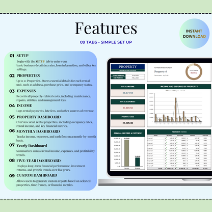 Rental Bookkeeping Excel Google Sheets – Rental Property Template, Landlord Spreadsheet, Income and Expense Tracker, Real Estate Management