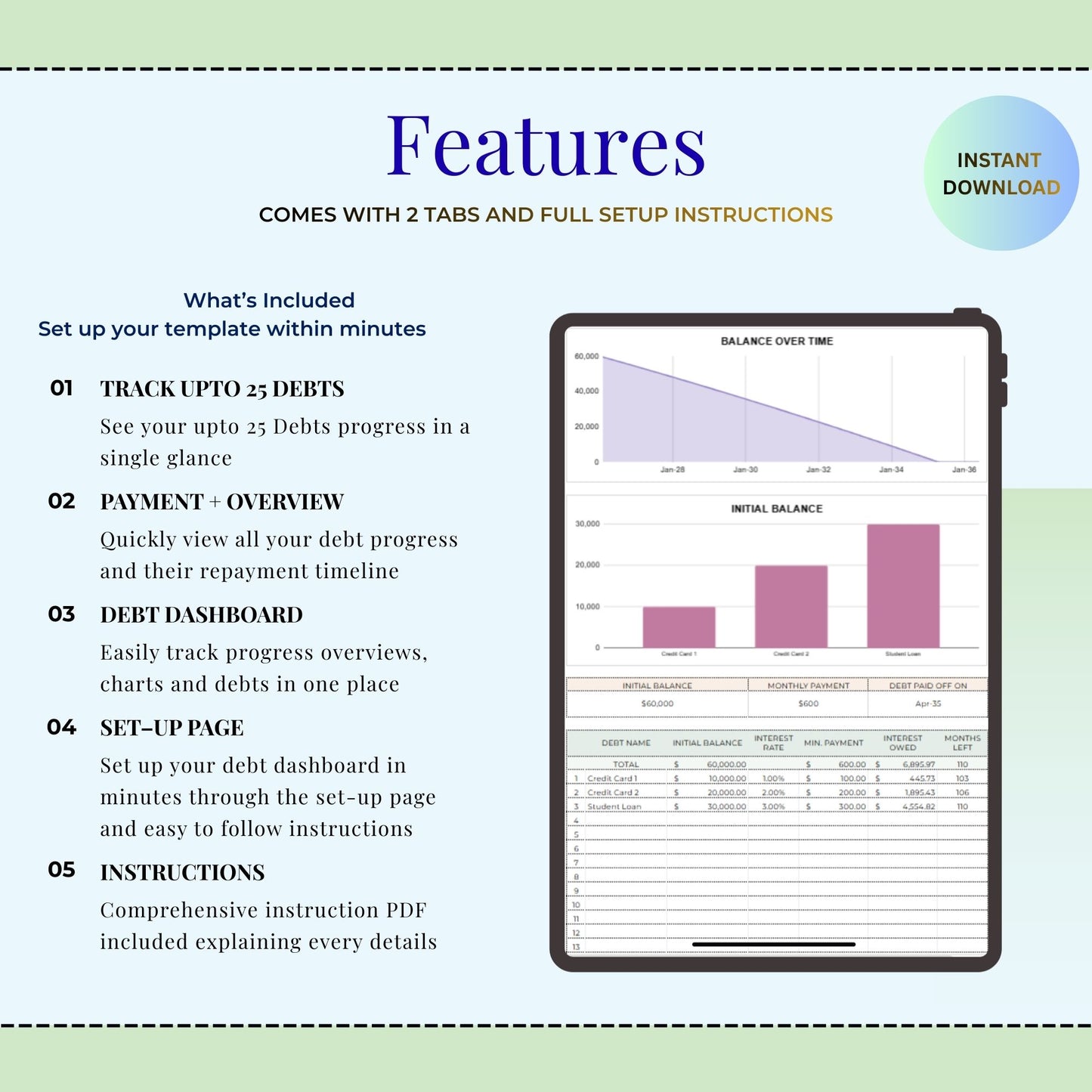 Debt Payoff Tracker Spreadsheet | Debt Snowball & Avalanche Calculator | Google Sheets Credit Card Loan Debt Template | Financial Planner