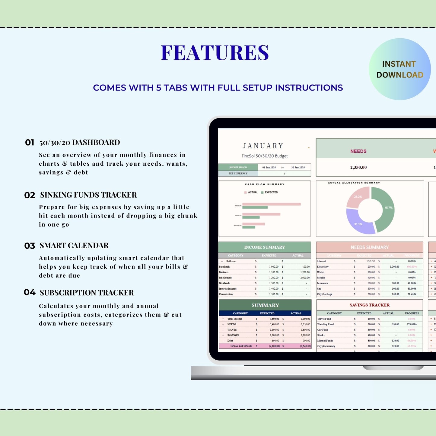 50/30/20 & 70/20/10 Budget Template for Excel & Google Sheets
