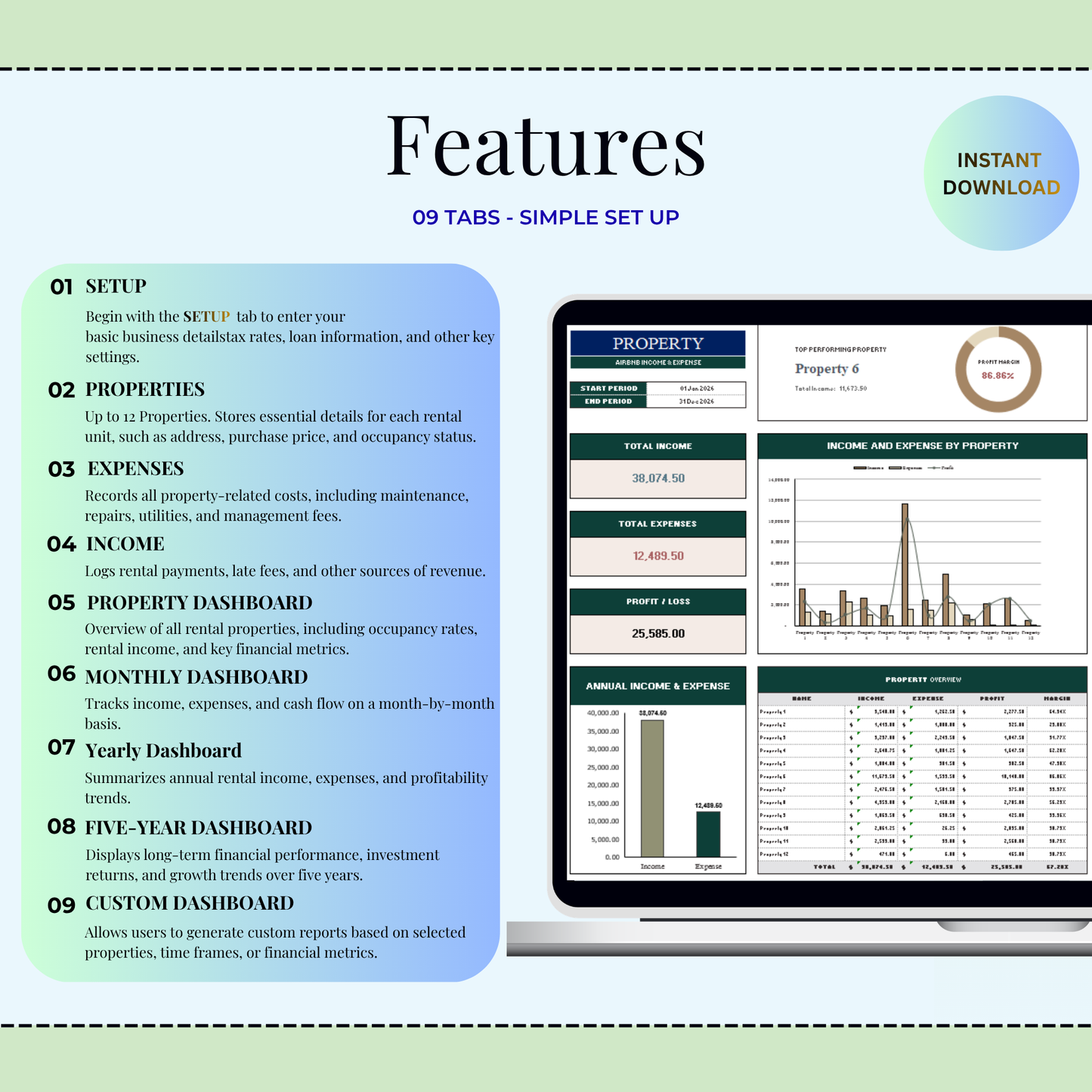Rental Property Calculator Spreadsheet | Investment Property Analysis, Mortgage Calculator, Airbnb Real Estate ROI Cap Rate