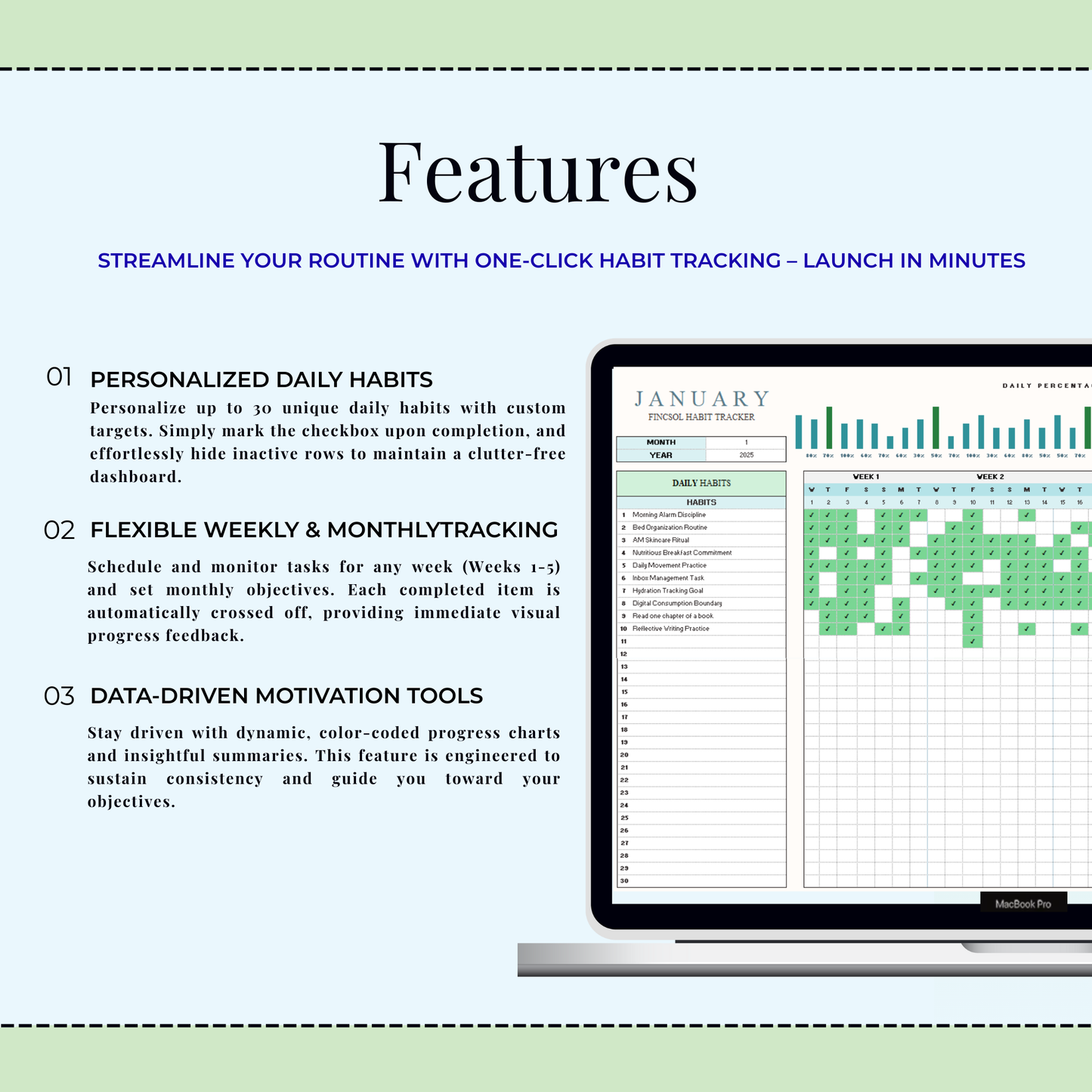 Habit Tracker Spreadsheet for Google Sheets & Excel, Daily Habit Planner, Weekly Goals, Monthly Routine
