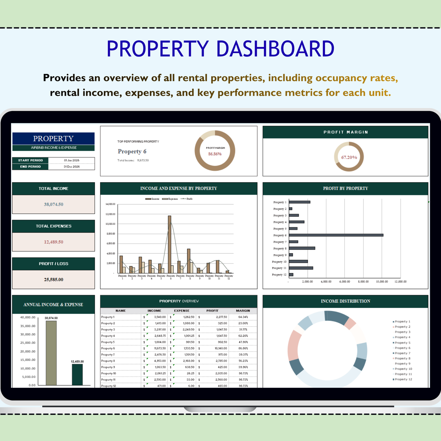 Rental Bookkeeping Excel Google Sheets – Rental Property Template, Landlord Spreadsheet, Income and Expense Tracker, Real Estate Management