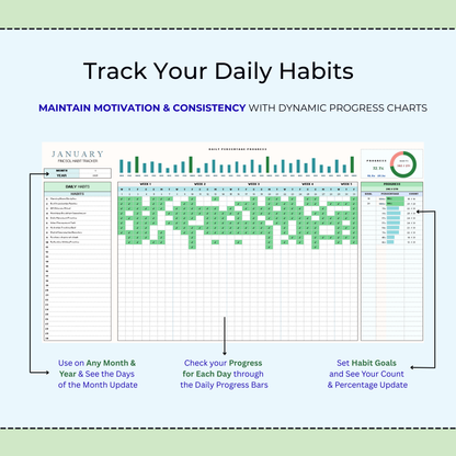 Daily Habit Tracker & Goal Planner | Excel & Google Sheets