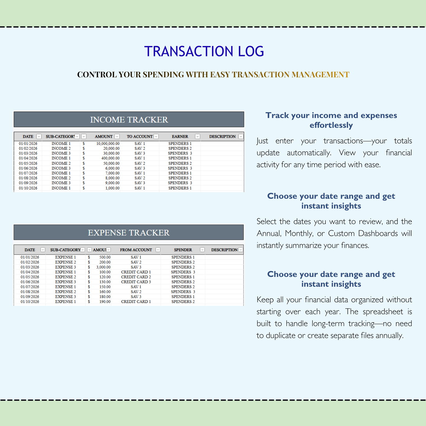 Excel Income and Expense Tracker | Google Sheets Monthly Expenses Spreadsheet | Profit and Loss Bookkeeping Template | Financial Planner