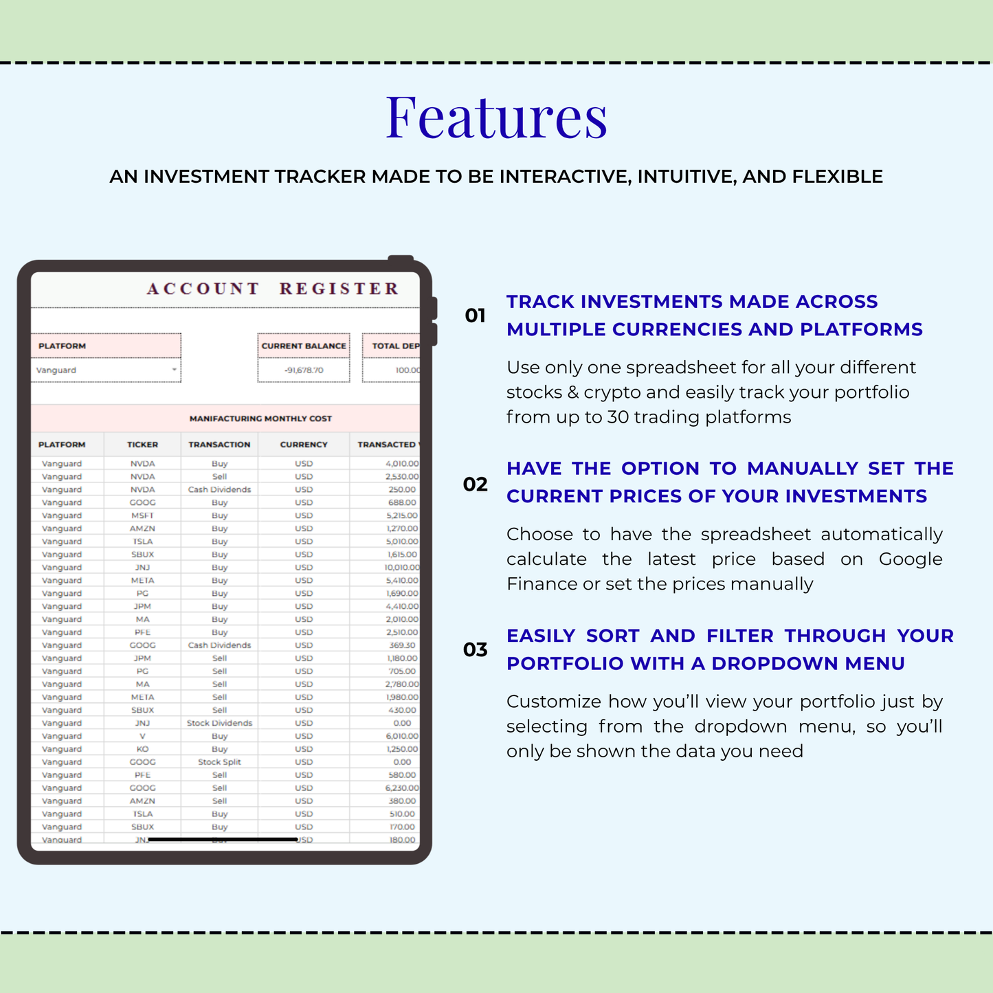 Investment Tracker Spreadsheet, Stock Portfolio & Crypto Tracker