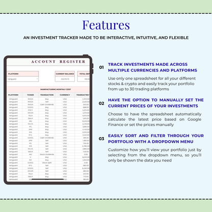 Investment Tracker Spreadsheet, Stock Portfolio & Crypto Tracker
