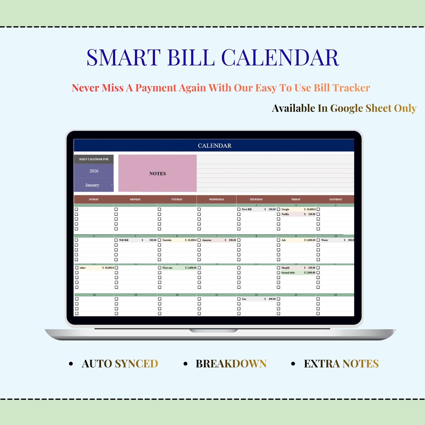 Annual Budget Template for Excel & Google Sheets | 2026 Planner