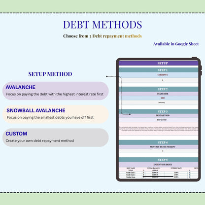 Debt Payoff Tracker Spreadsheet | Debt Snowball & Avalanche Calculator | Google Sheets Credit Card Loan Debt Template | Financial Planner