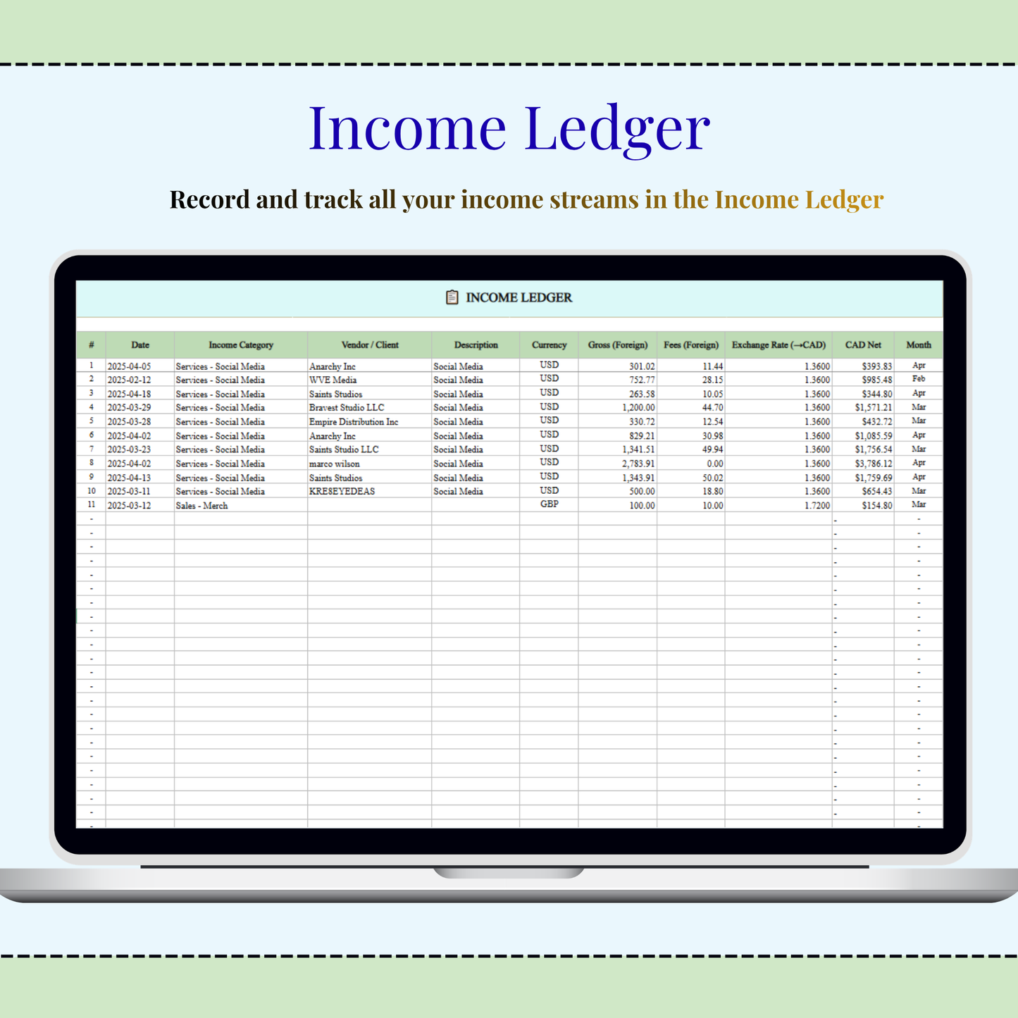 Canadian Business Tax Dashboard Excel Template | CRA T2125 Bookkeeping, Income Expense Tracker & KPI Dashboard