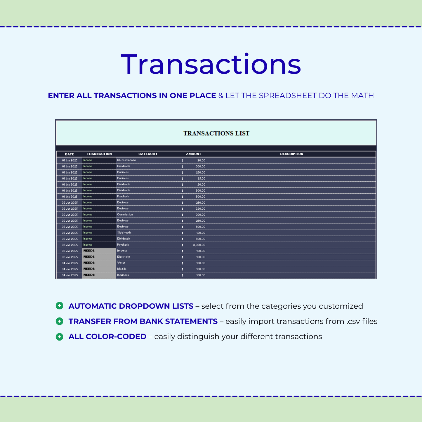 50/30/20 Budget Planner, Google Sheets & Excel Monthly Budget Spreadsheet, Paycheck Budget Template,Weekly Budget Tracker,70/20/10 Budgeting