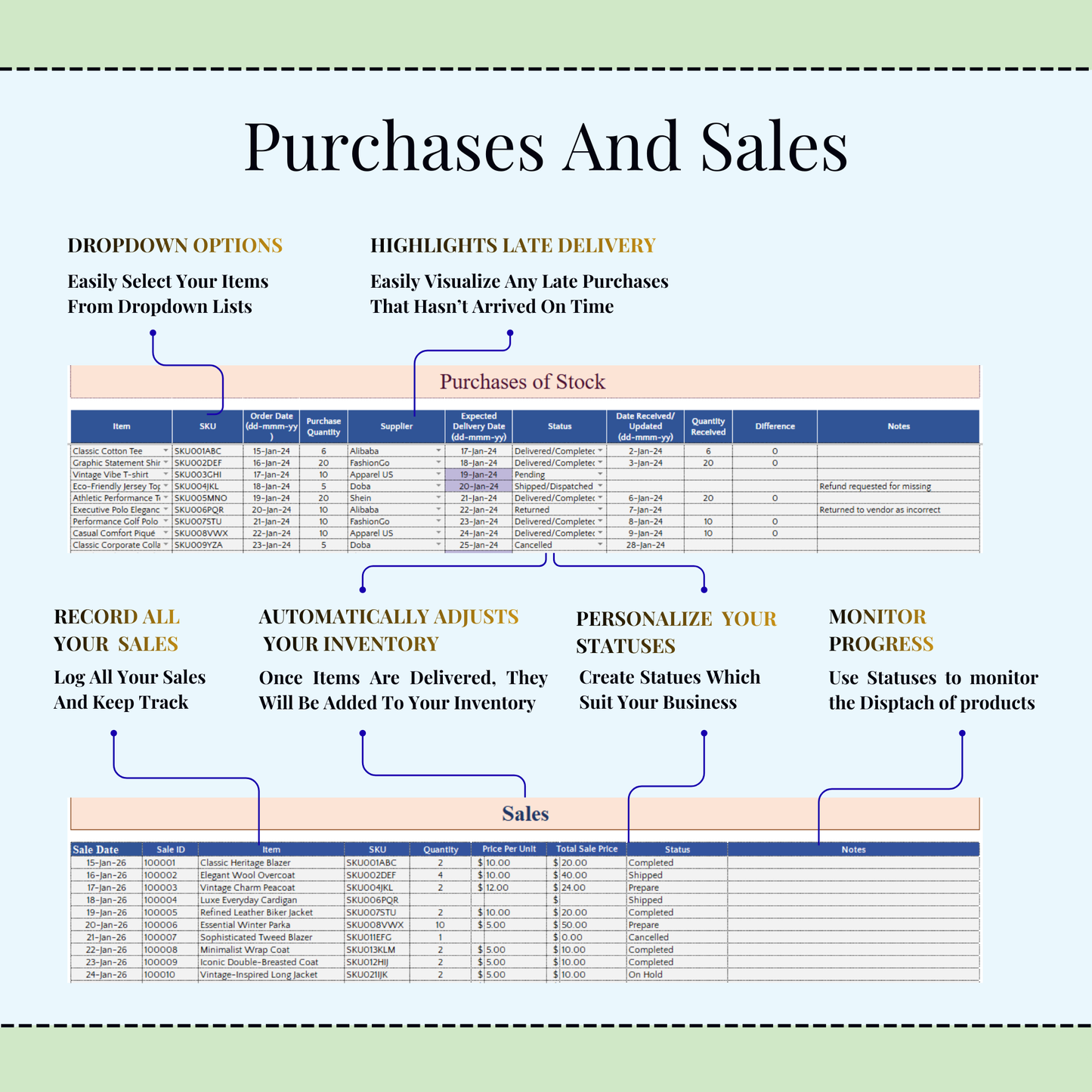 Inventory Tracker Spreadsheet for Small Business | Google Sheets and Excel Inventory Management Template | Inventory Log Order Tracker