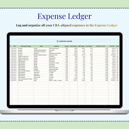 Canadian Business Tax Dashboard Excel Template | CRA T2125 Bookkeeping, Income Expense Tracker & KPI Dashboard