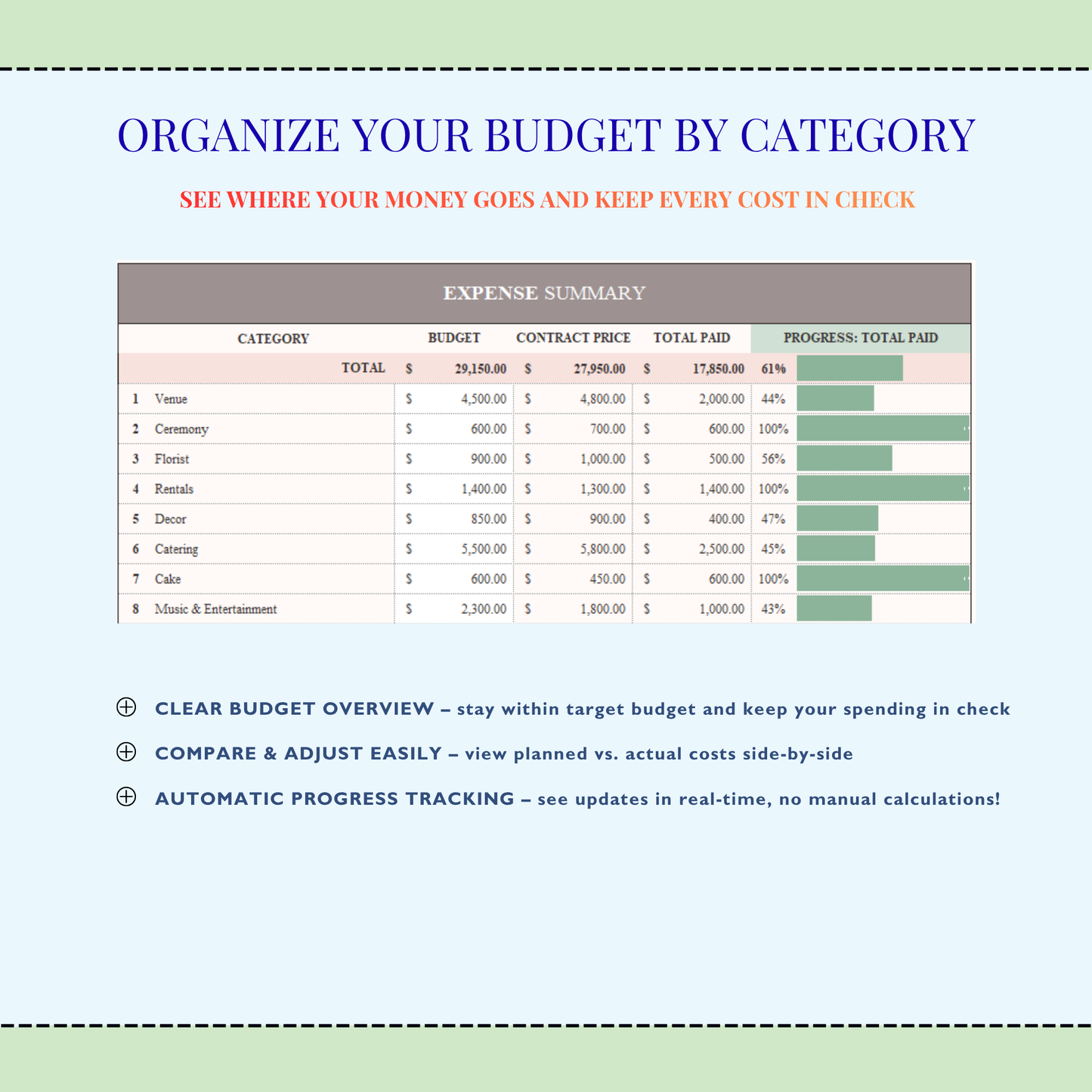 Wedding Budget Planner Spreadsheet Google Sheets | Excel Wedding Budget Tracker | Wedding Finance & Cost Tracking Expenses | Bride Budget