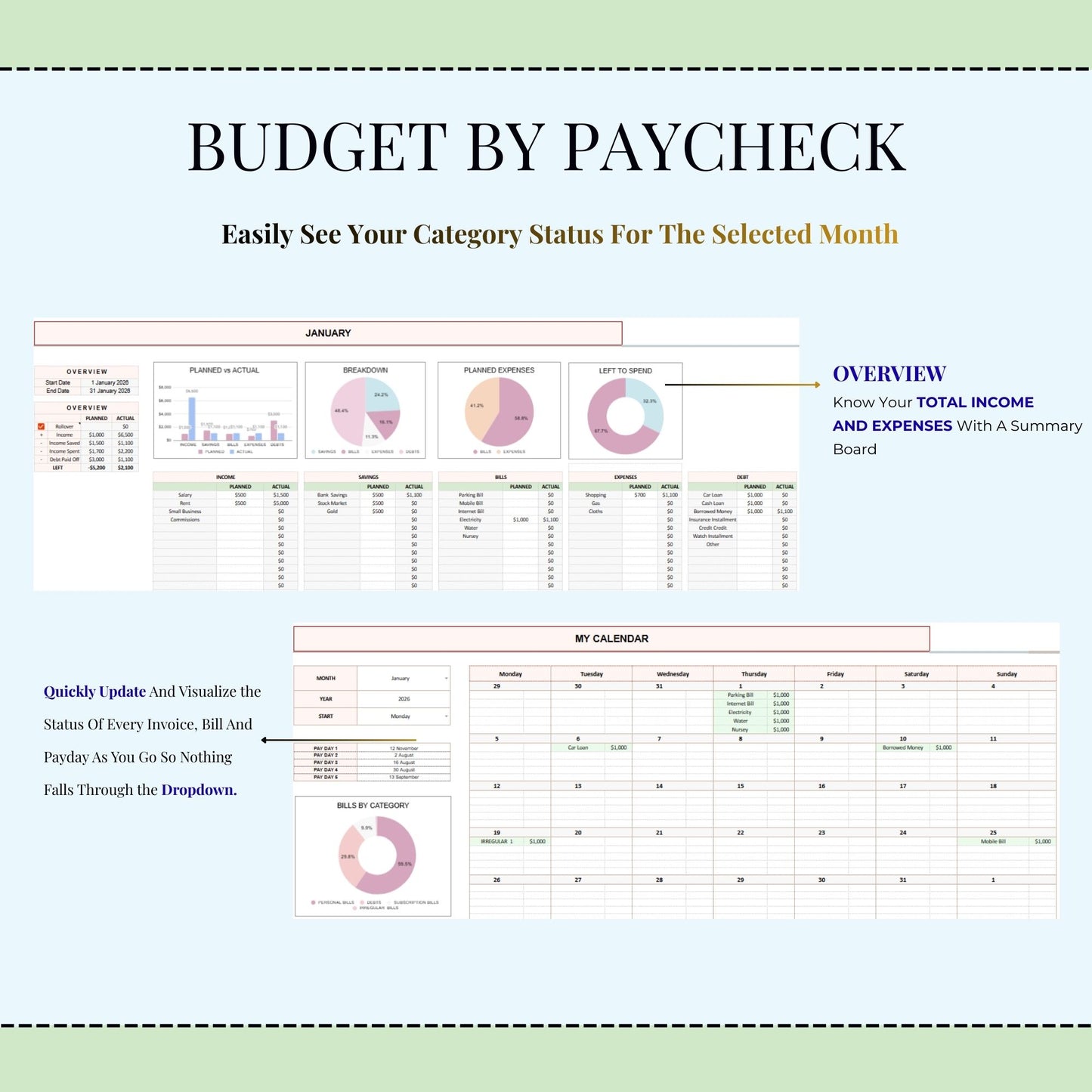 Biweekly Paycheck Budget Template | Excel & Google Sheets