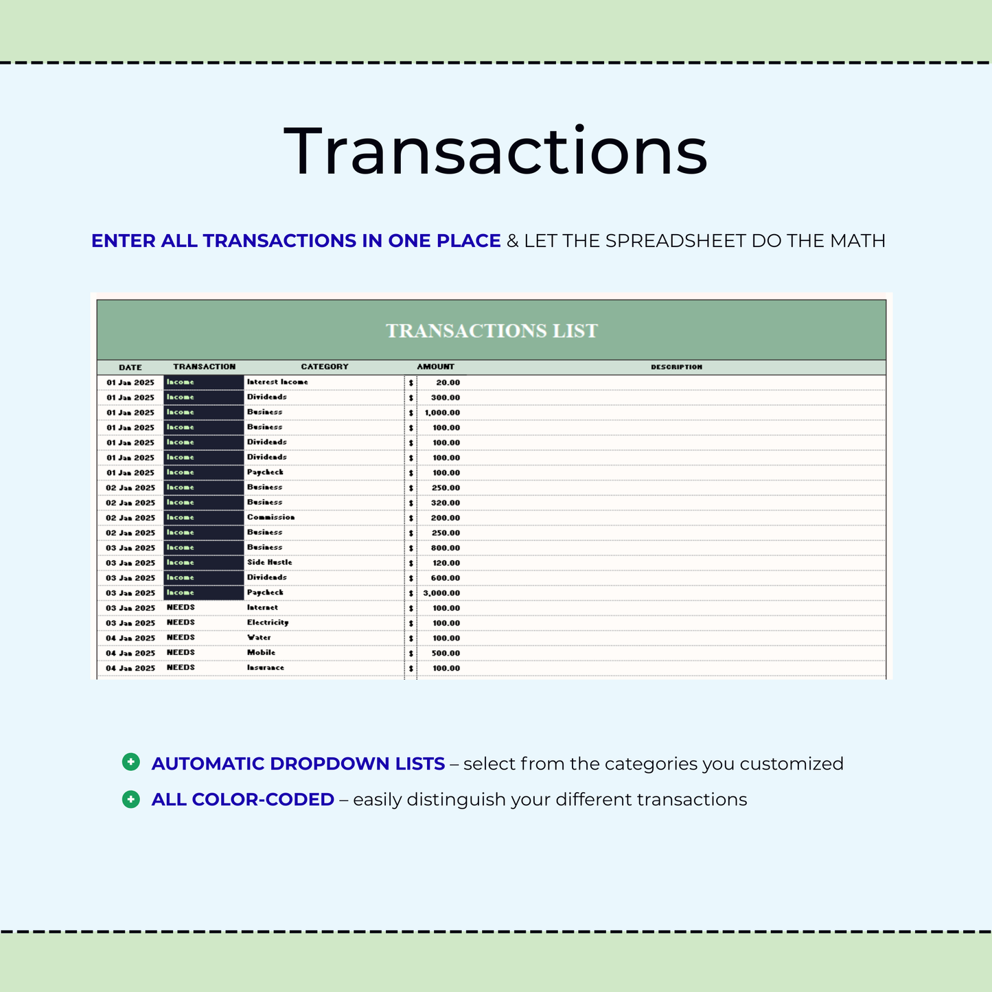 50/30/20 Budget Template | Monthly Excel & Google Sheets