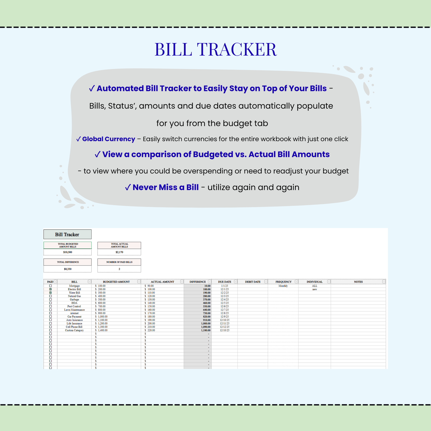 Excel Paycheck Budget Spreadsheet & Google Sheets Budget Template – Paycheck by Paycheck Budget Planner, Personal Finance Tracker