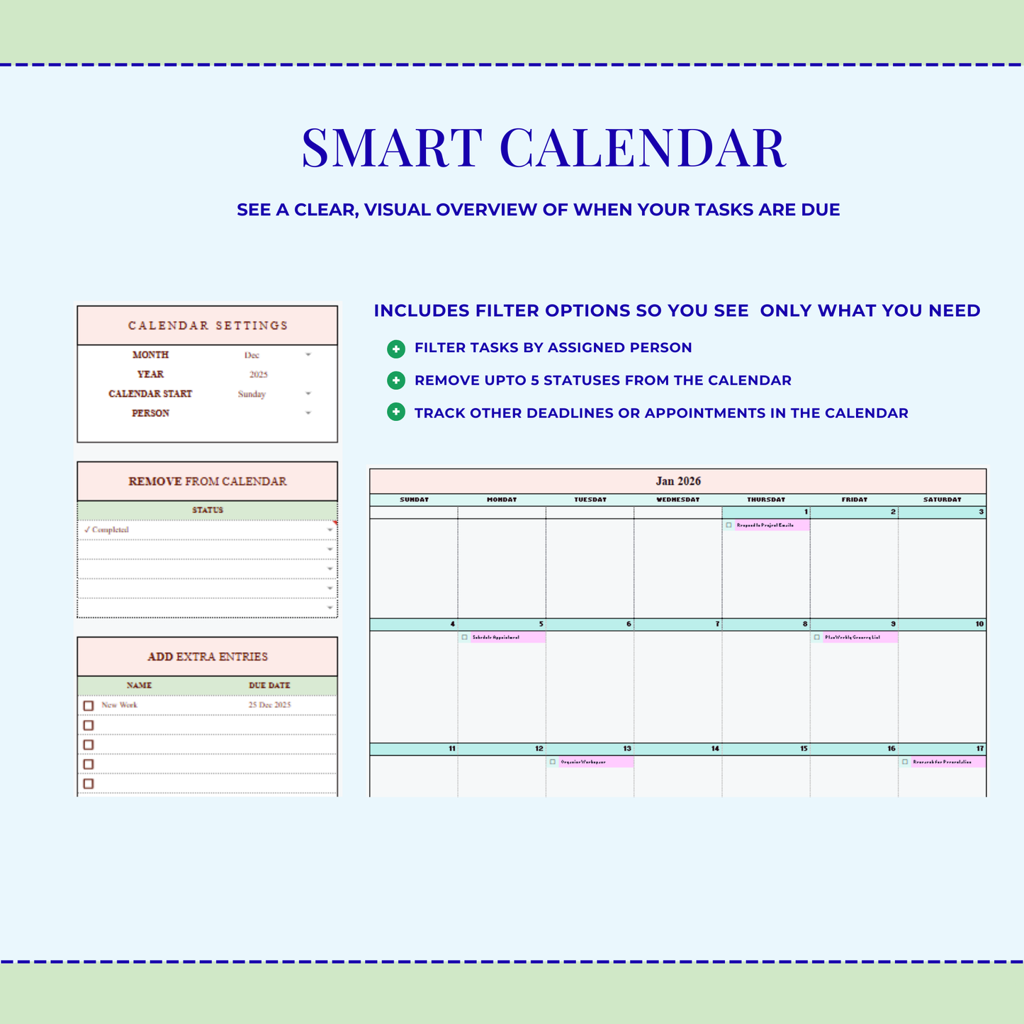 Task Tracker Excel & Google Sheets | Productivity Tracker | To Do List Task Manager | Small Business Work Planner Calendar Template