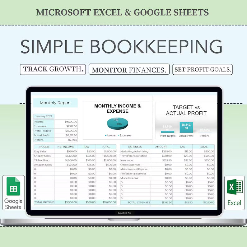 Simple Small Business Bookkeeping Template Excel Spreadsheet Bookkeeping Accounting Template Income and Expense Tracker Business Planner