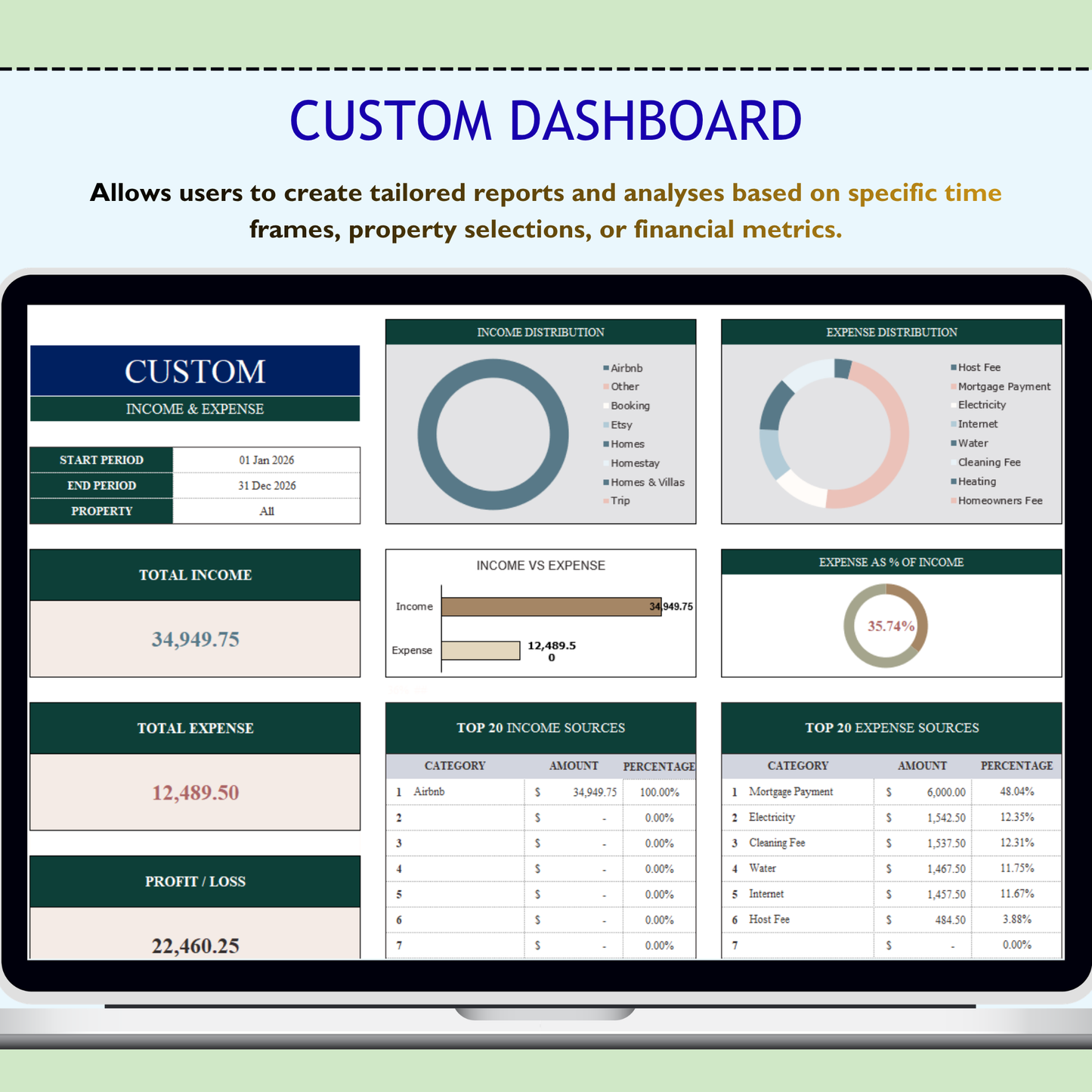Rental Bookkeeping Excel Google Sheets – Rental Property Template, Landlord Spreadsheet, Income and Expense Tracker, Real Estate Management