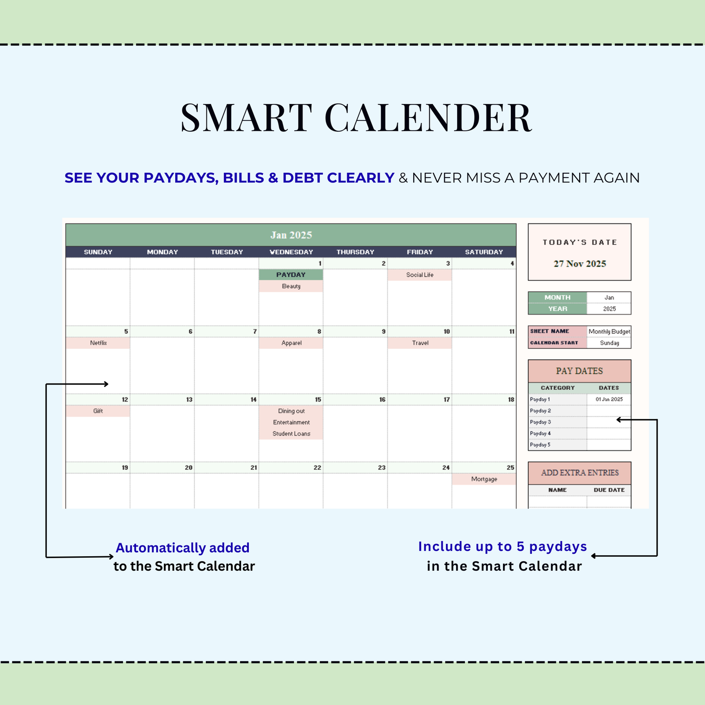 50/30/20 Budget Template | Monthly Excel & Google Sheets