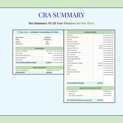Canadian Business Tax Dashboard Excel Template | CRA T2125 Bookkeeping, Income Expense Tracker & KPI Dashboard