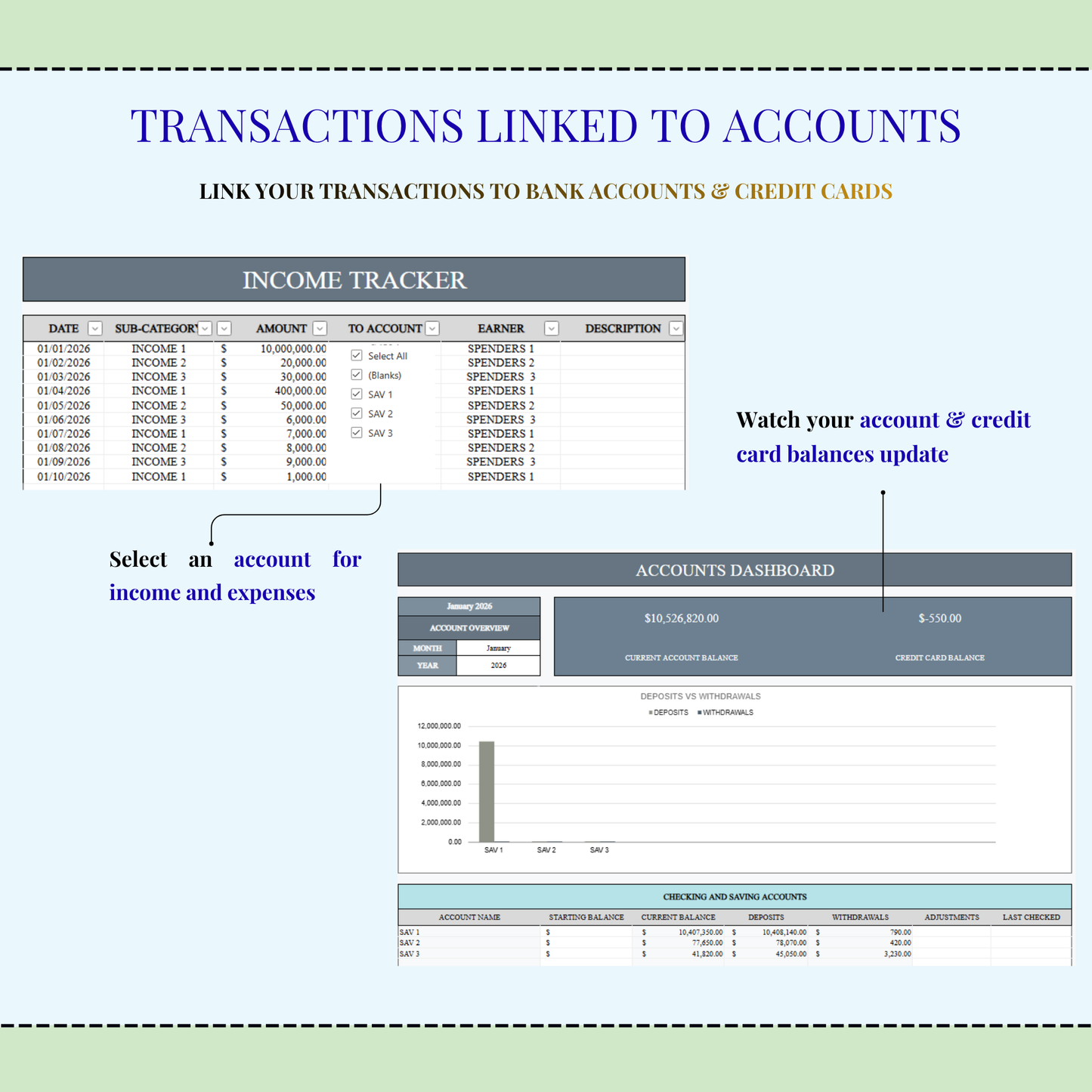 Excel Income and Expense Tracker | Google Sheets Monthly Expenses Spreadsheet | Profit and Loss Bookkeeping Template | Financial Planner