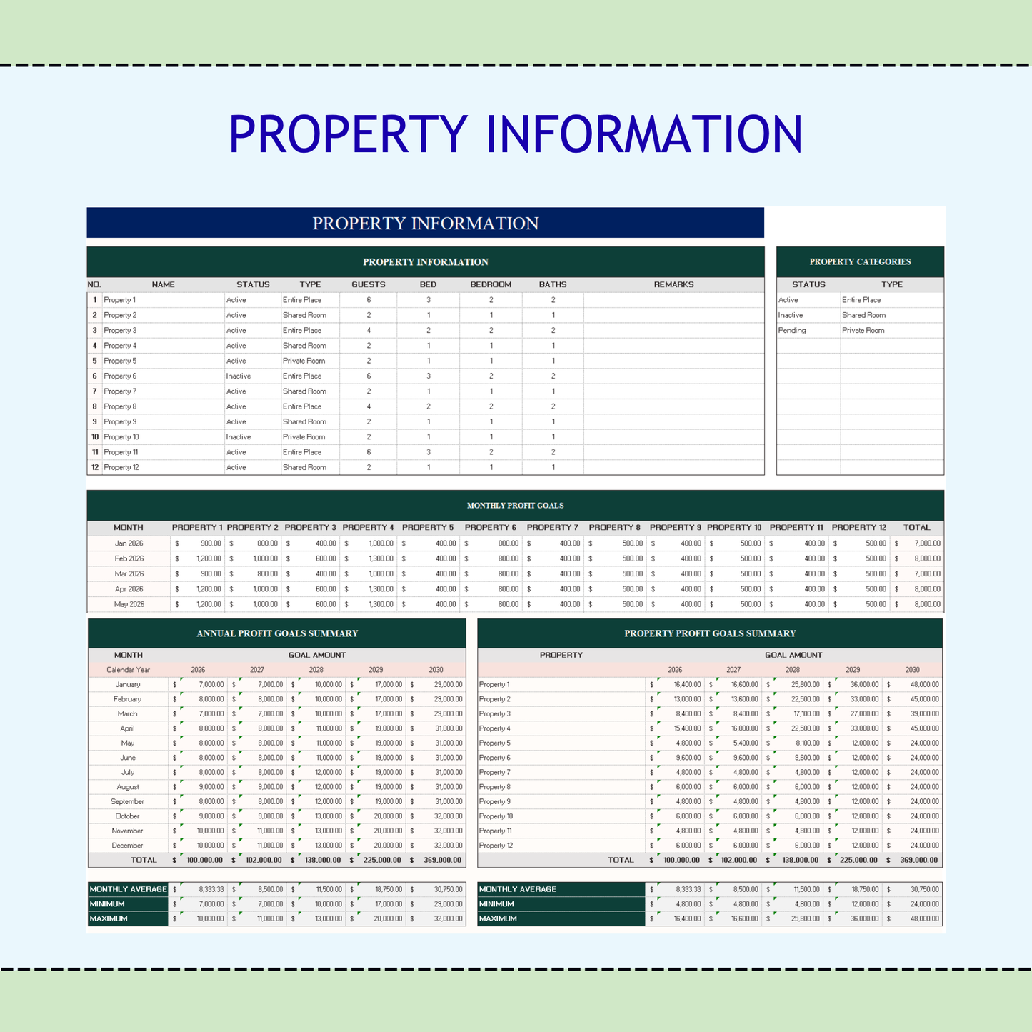 Rental Bookkeeping Excel Google Sheets – Rental Property Template, Landlord Spreadsheet, Income and Expense Tracker, Real Estate Management