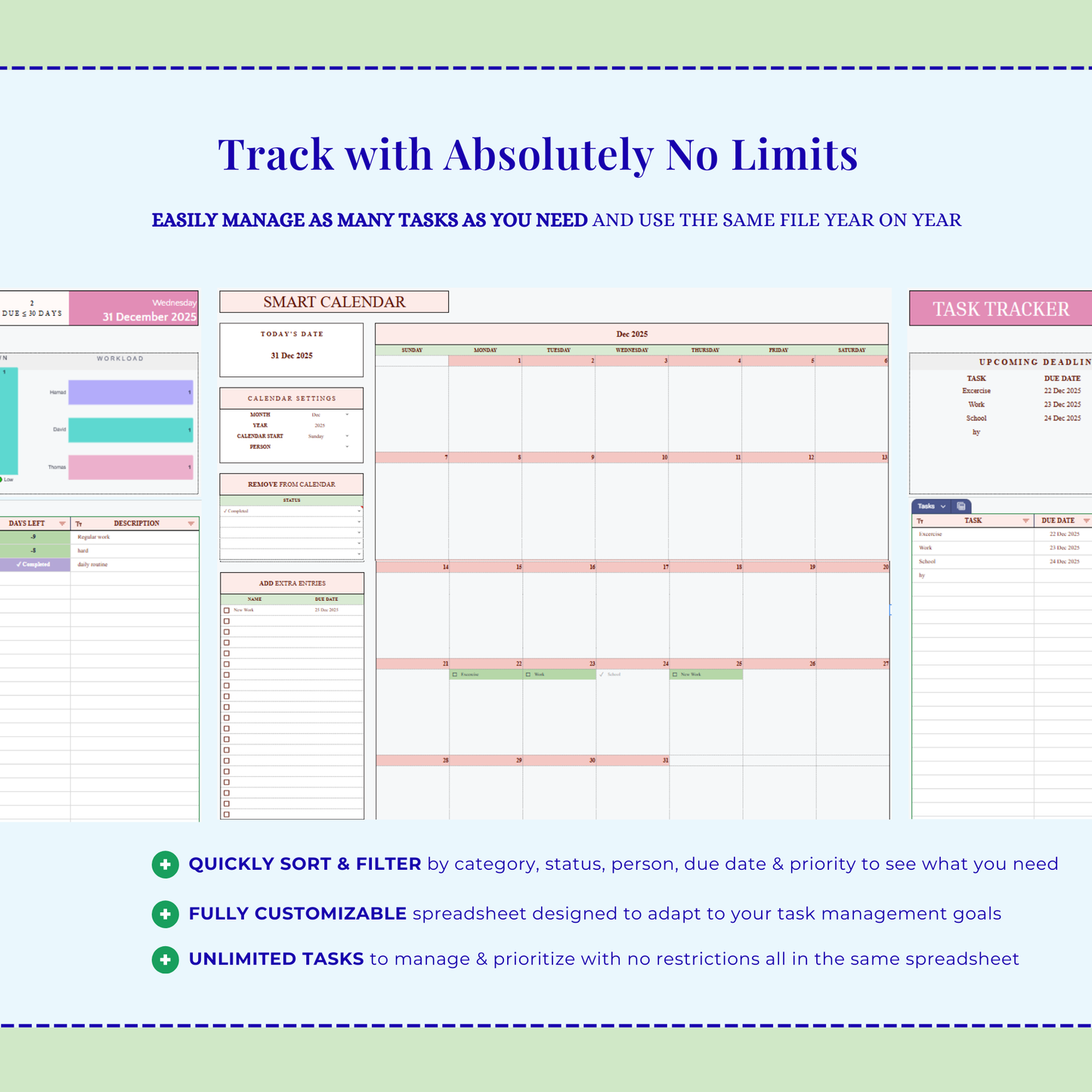Task Tracker Excel & Google Sheets | Productivity Tracker | To Do List Task Manager | Small Business Work Planner Calendar Template