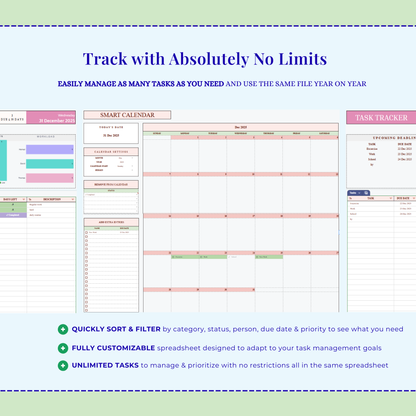 Task Tracker & Work Planner | Excel & Google Sheets Template