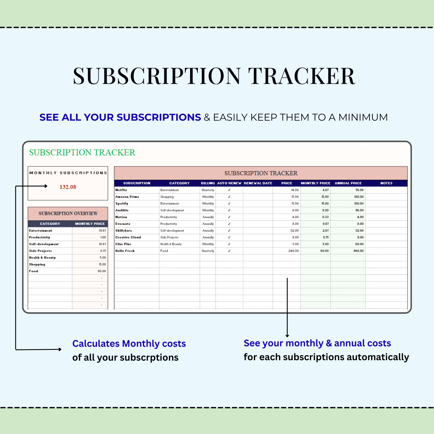 50/30/20 Budget Template | Monthly Excel & Google Sheets
