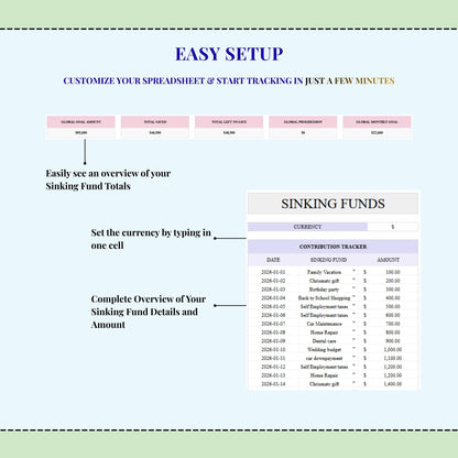Sinking Funds Tracker Spreadsheet Excel Budget Template | Google Sheets Savings Tracker Personal Finance Planner | Cash Savings Spreadsheet