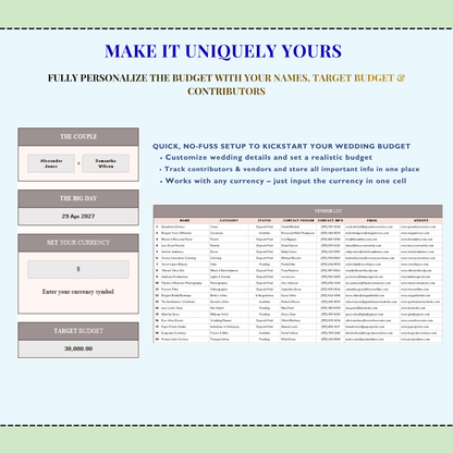 Wedding Budget Planner Spreadsheet Google Sheets | Excel Wedding Budget Tracker | Wedding Finance & Cost Tracking Expenses | Bride Budget