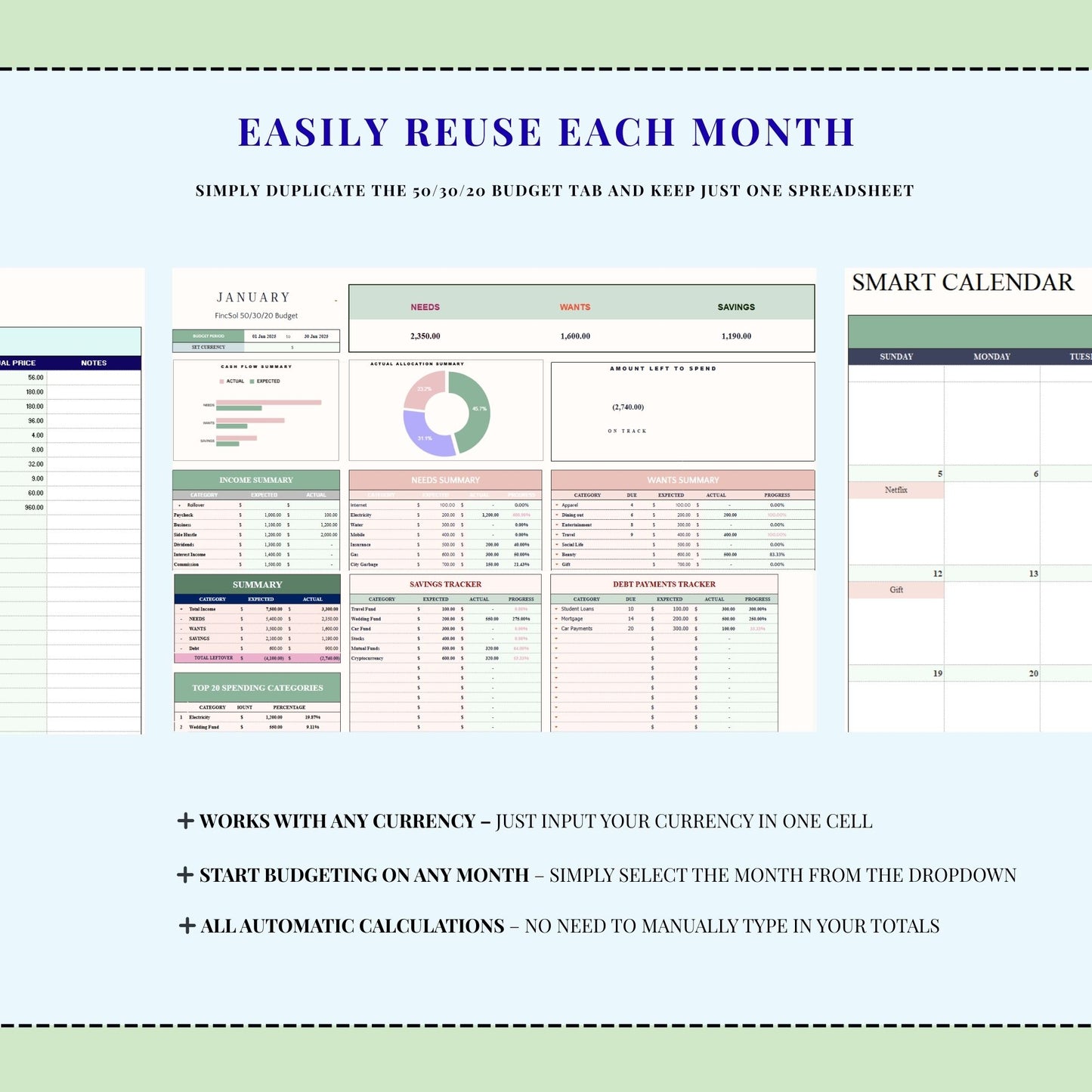 50/30/20 & 70/20/10 Budget Template for Excel & Google Sheets