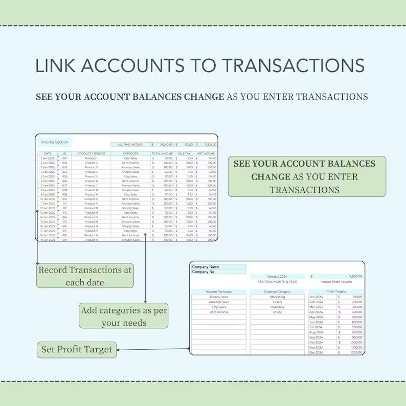 Simple Small Business Bookkeeping Template Excel Spreadsheet Bookkeeping Accounting Template Income and Expense Tracker Business Planner