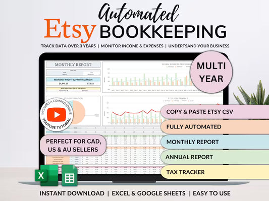 Etsy Seller Bookkeeping Spreadsheet Small Business Planner Income Expense Profit Tracker Google Sheets Excel Accounting Template Tax Tracker